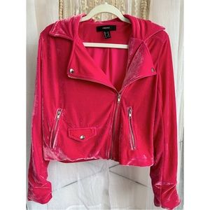 ✨NWOT✨ Forever 21 Velvet Zip Moto Jacket~Hot Hot PINK💓